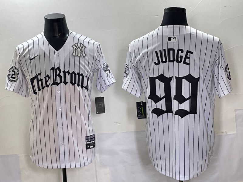 Men 2025 New York Yankees 99 Judge White Stripe Five generations Joint Name Nike MLB Jersey style 09